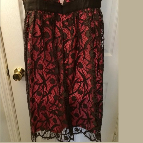 MILLY of New York Lace overlay Dress Floral Pink Brown V-Neck Empire Waist Shift - Picture 7 of 11